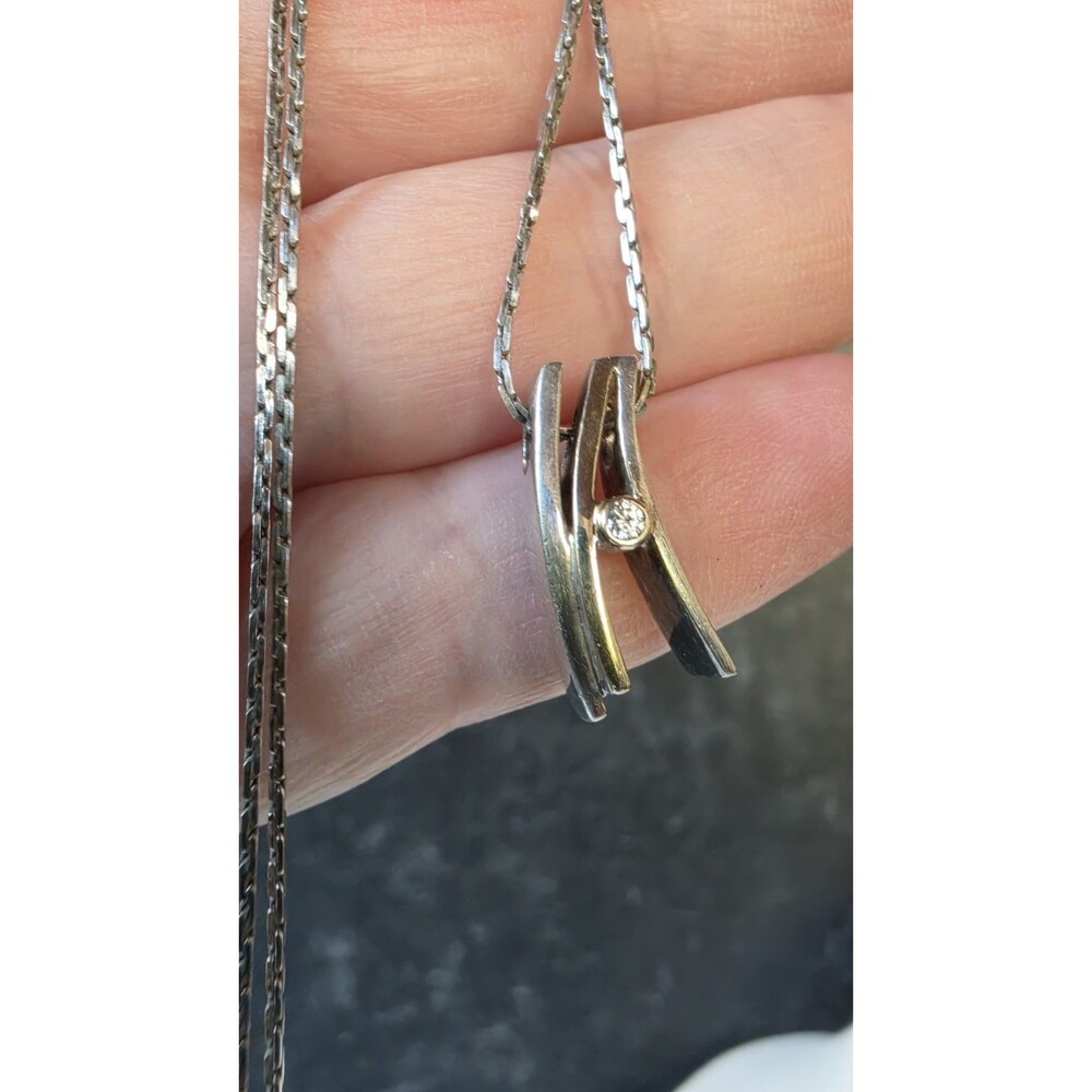 925 Sterling Silver CZ Abstract Pendant Necklace Vintage